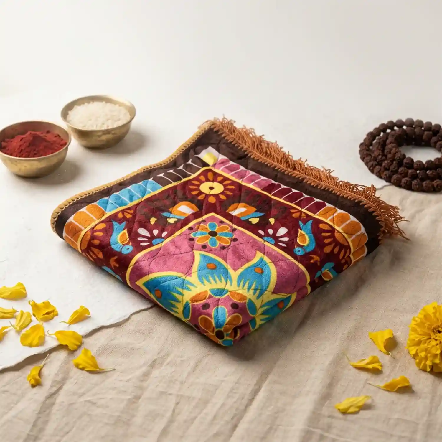 Asan For Puja | Velvet Quilted Sitting Mat | Large Size